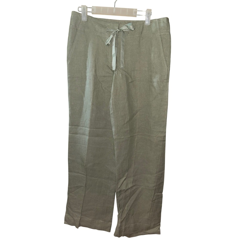 Talbots Signature Sage Green Linen Wide Leg Drawstring Trousers Pants Size 6 NEW